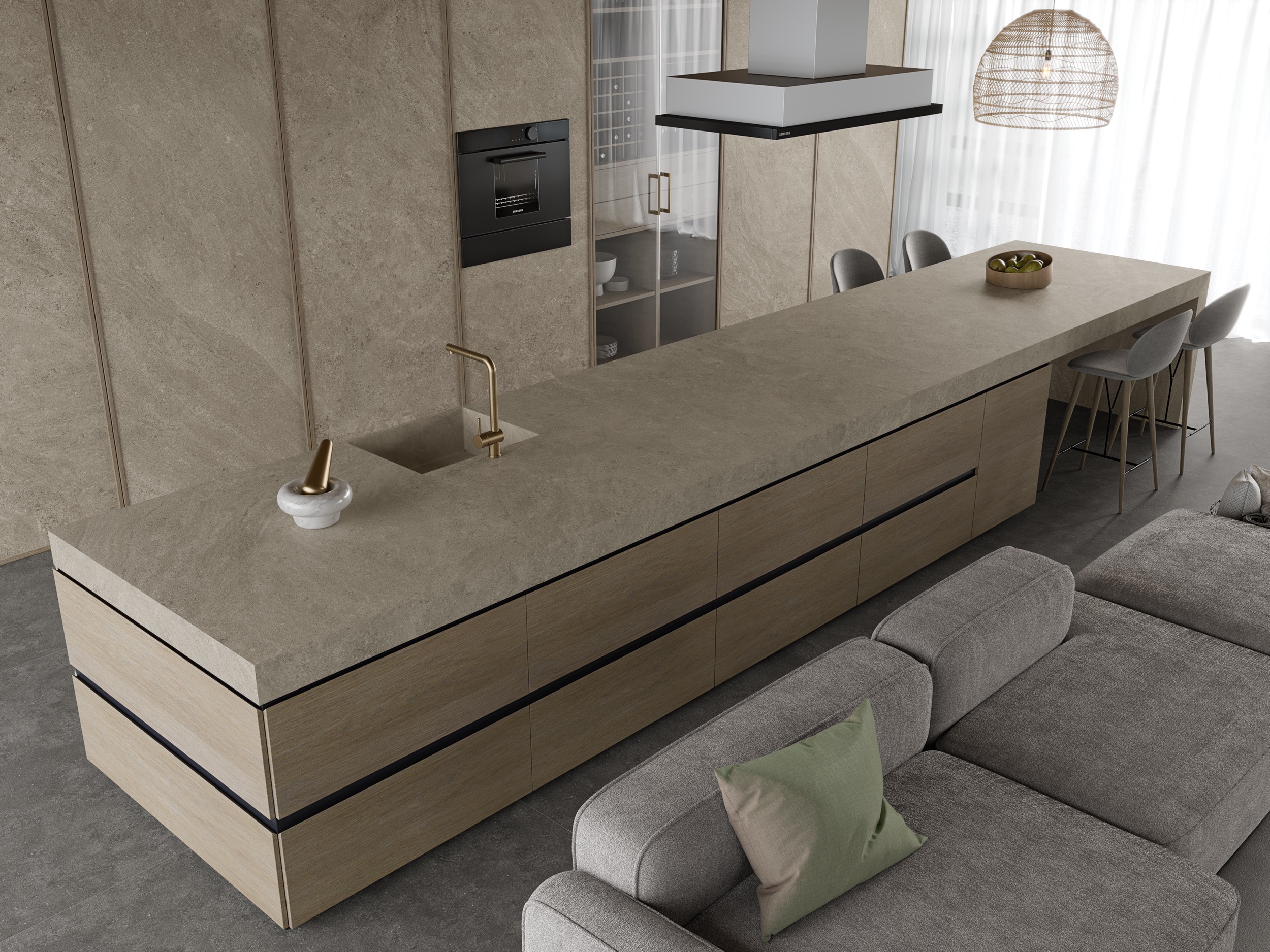 stone kitchen island