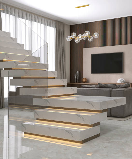 modern floating stone staircase