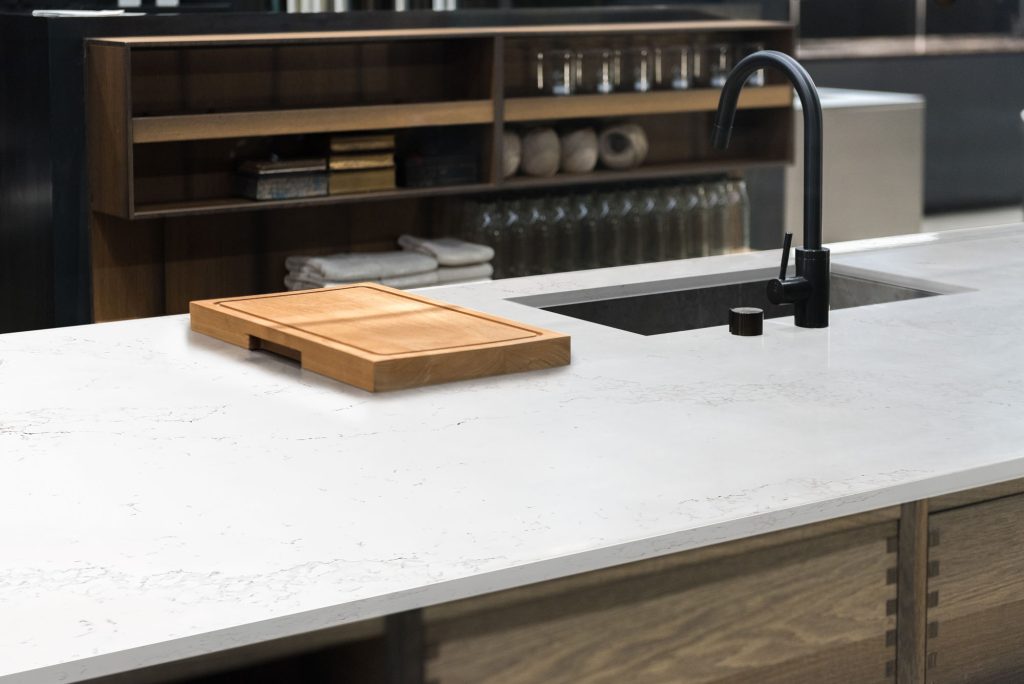 white subtle veining stone benchtop colour