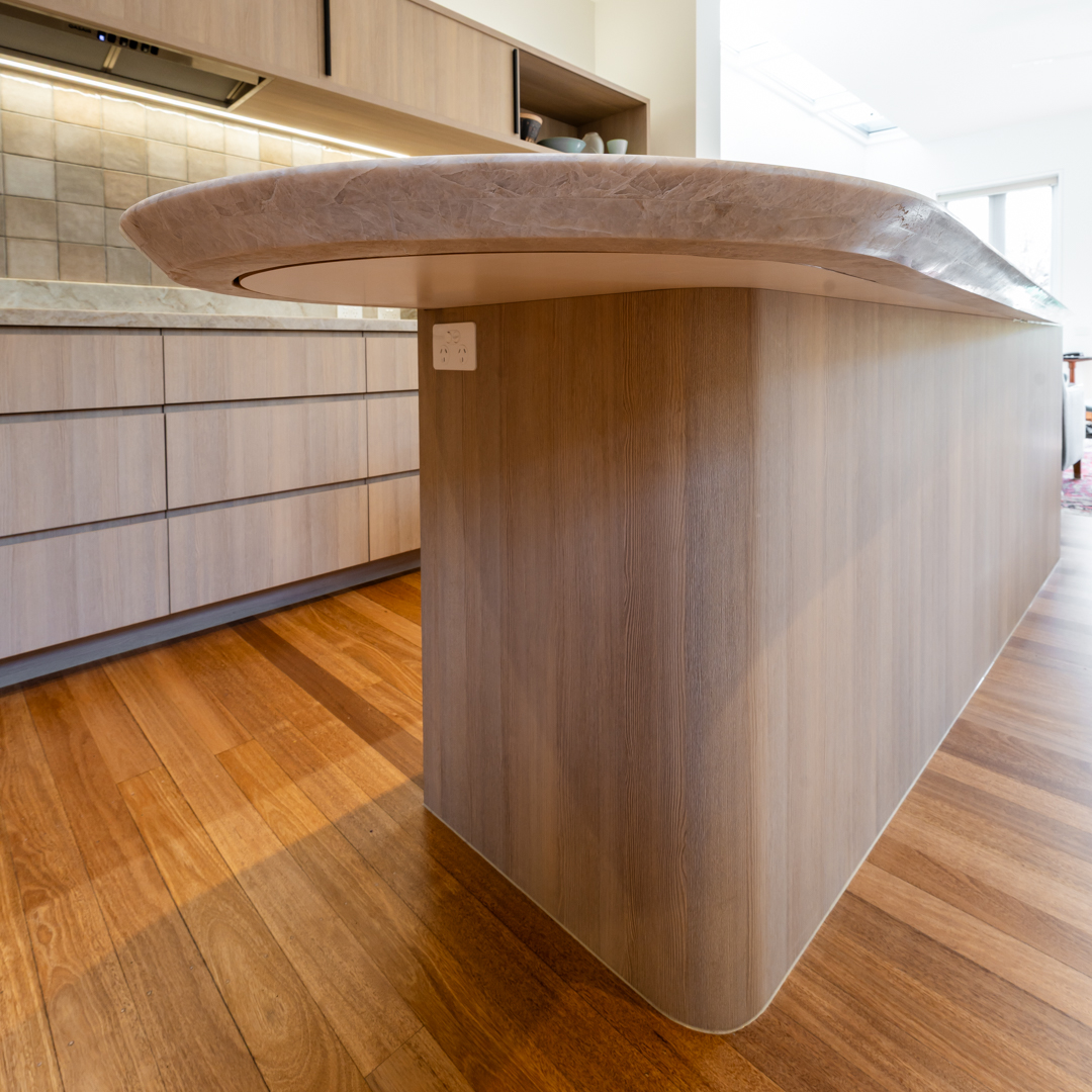 curved stone island benchtop taj mahal quartzite