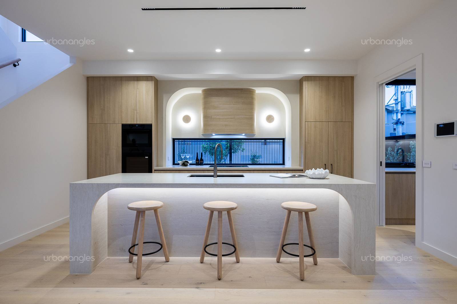 luxury RHF stone beige travertine benchtop in Bentleigh