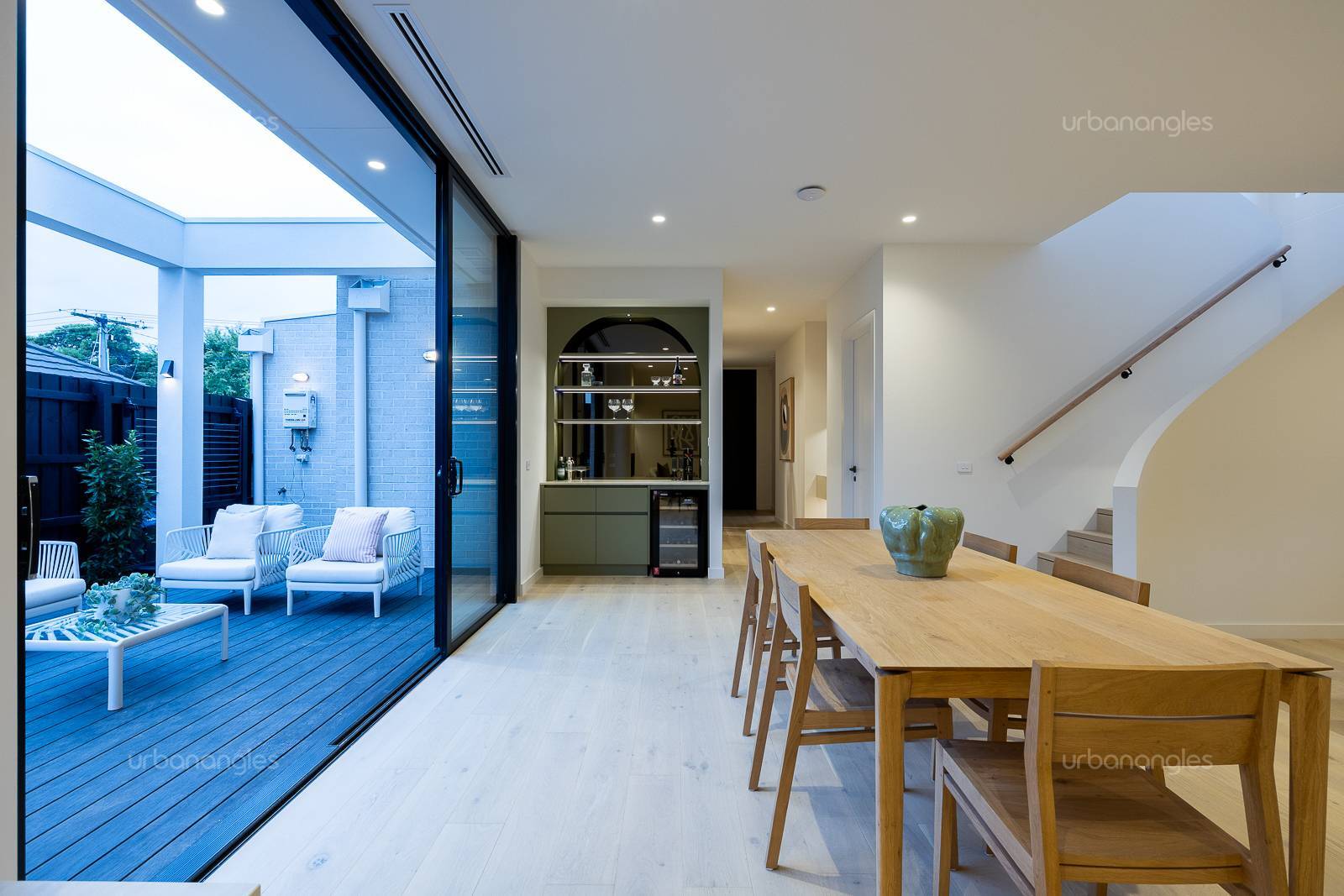 rhf stone beige travertine kitchen with dining table