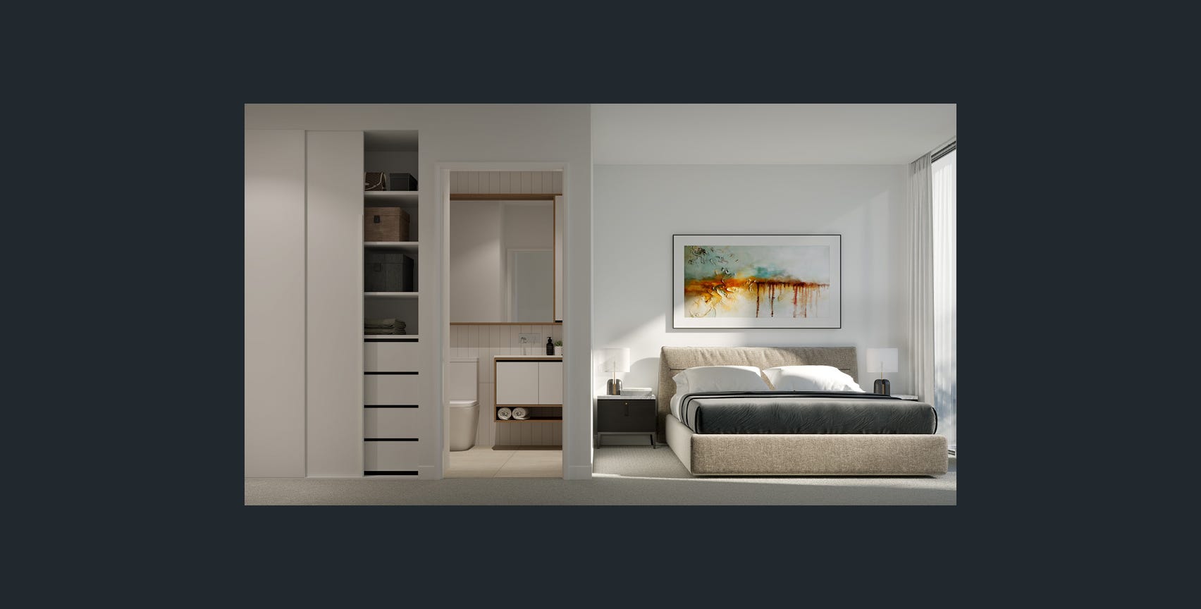 Bedroom with ensuite, Bentleigh apartment interior
