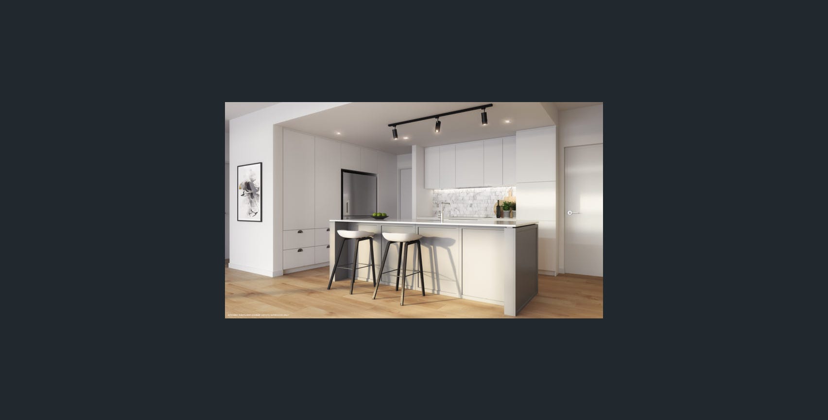 Oscar stone kitchen island with bar seating, Bentleigh apartment